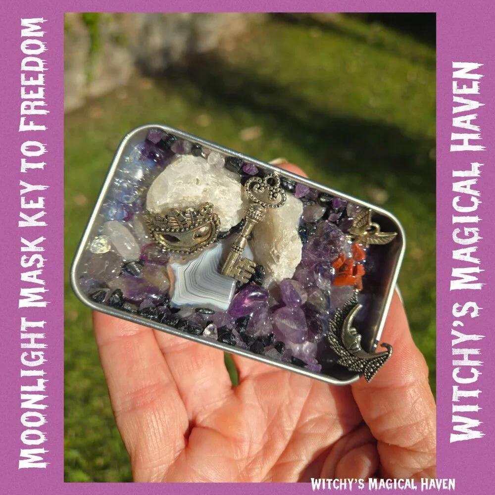 Moonlight Mask Key to Freedom Magicks Crystal Charm Tin Home Decor
